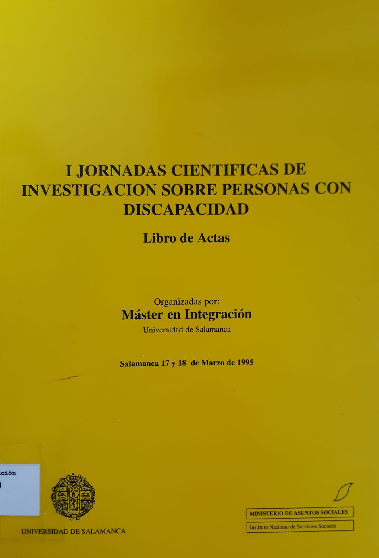 Imagen de portada del libro I Jornadas Científicas de Investigación sobre Personas con Discapacidad